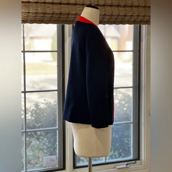 Vintage Butter Knit navy dark red orange lightweight open blazer - Picture 4 of 9